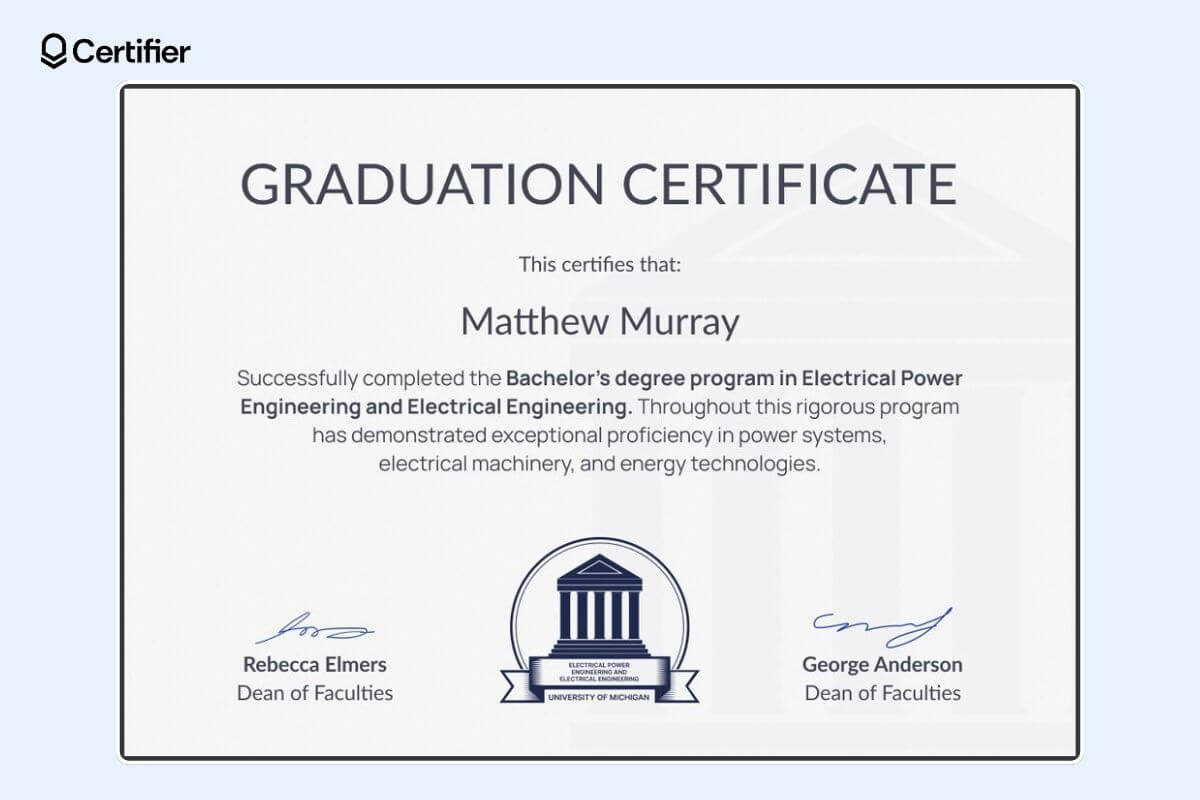 Professional graduation certificates free template with a huge university logo and two signatures at the bottom. Professional graduation certificates free template with a huge university logo and two signatures at the bottom.