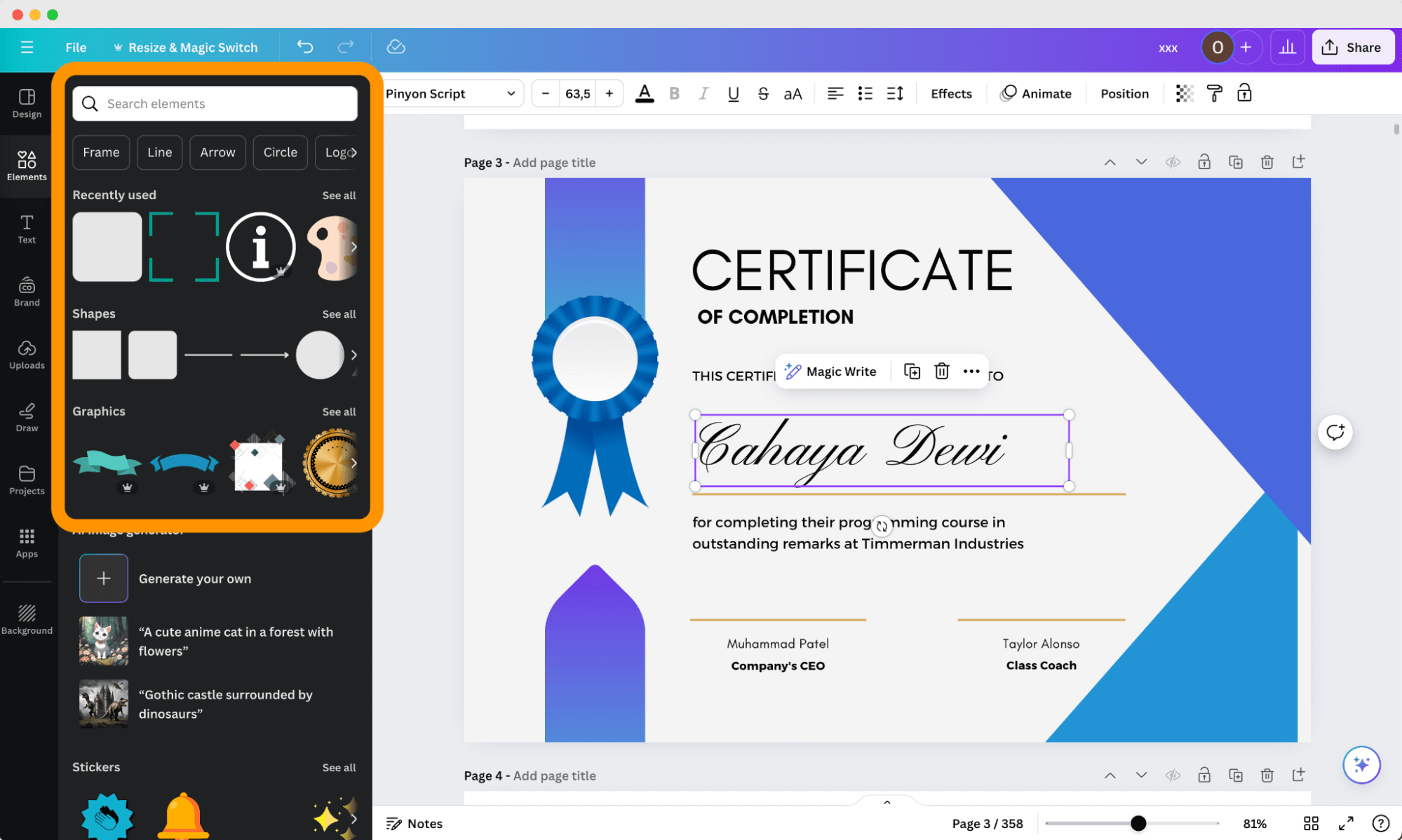 Canva as an example to make fillable certificate of completion. Canva as an example to make fillable certificate of completion.