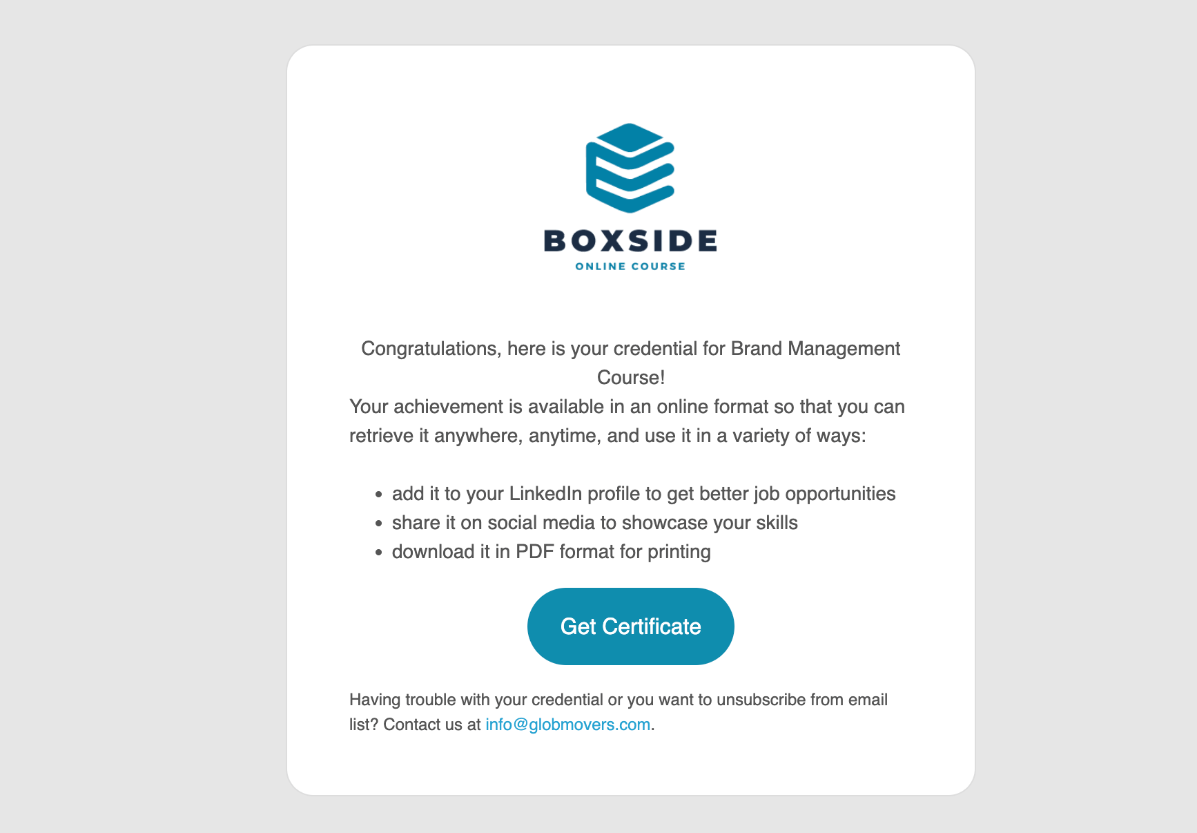 Preparing the email template for certificate of completion. Preparing the email template for certificate of completion.