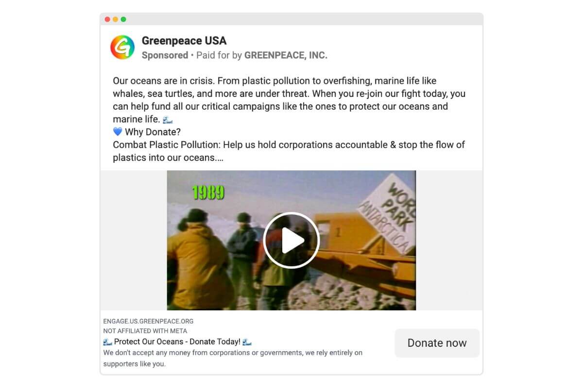 Facebook built-in Donate Now option with the example of the Greenpeace campaign. Facebook built-in Donate Now option with the example of the Greenpeace campaign.