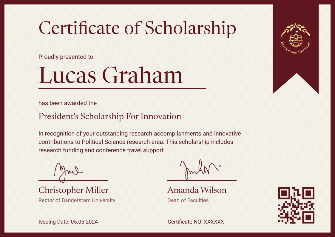 Traditional and formal scholarship certificate template Traditional and formal scholarship certificate template