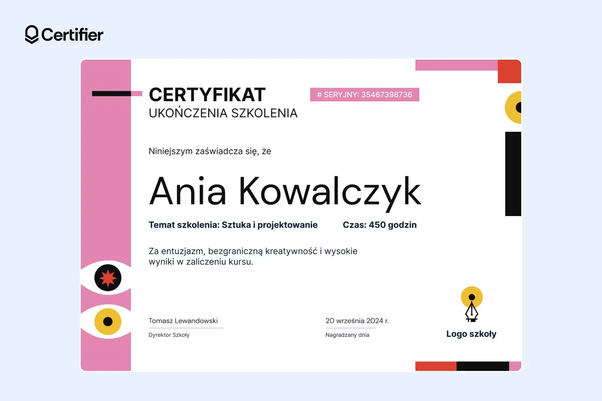 Efektywny projekt certyfikatu w różowych kolorach. Efektywny projekt certyfikatu w różowych kolorach.