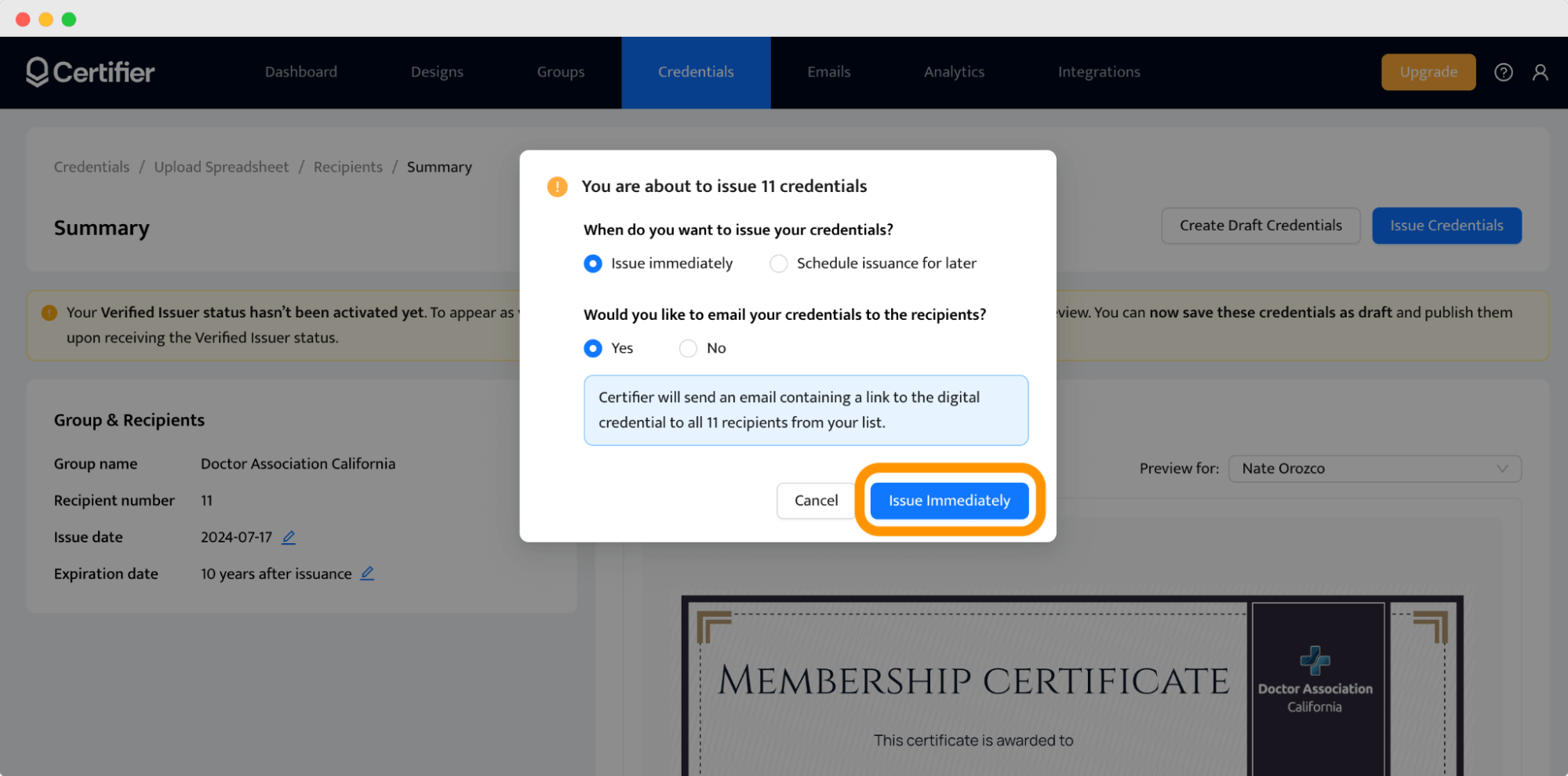 The options to issue membership certificates via the Certifier membership certificate maker. The options to issue membership certificates via the Certifier membership certificate maker.