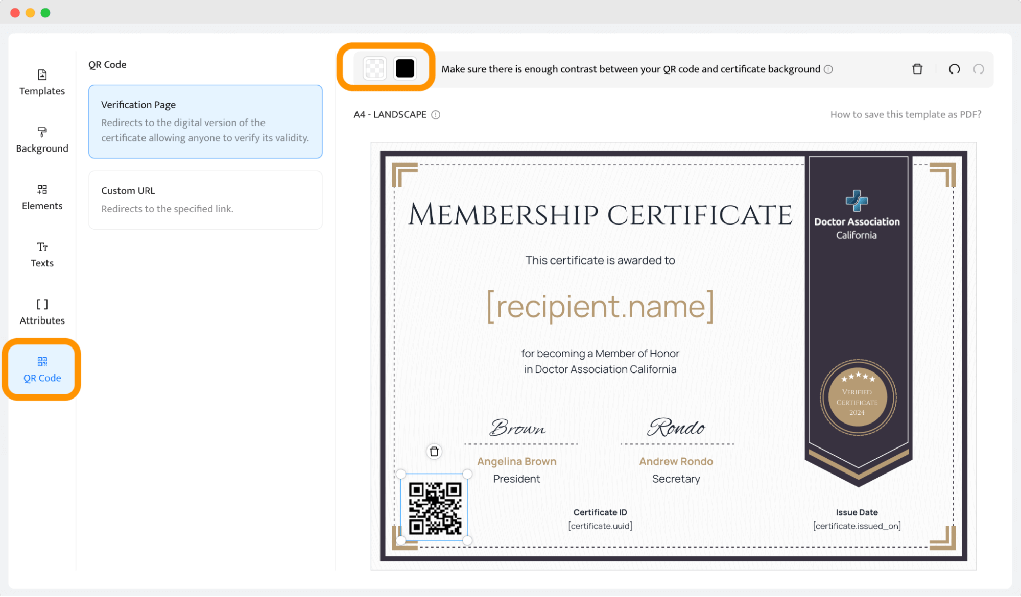 Adding a QR code to the sample of certificate of membership to give it an extra layer of verification. Adding a QR code to the sample of certificate of membership to give it an extra layer of verification.