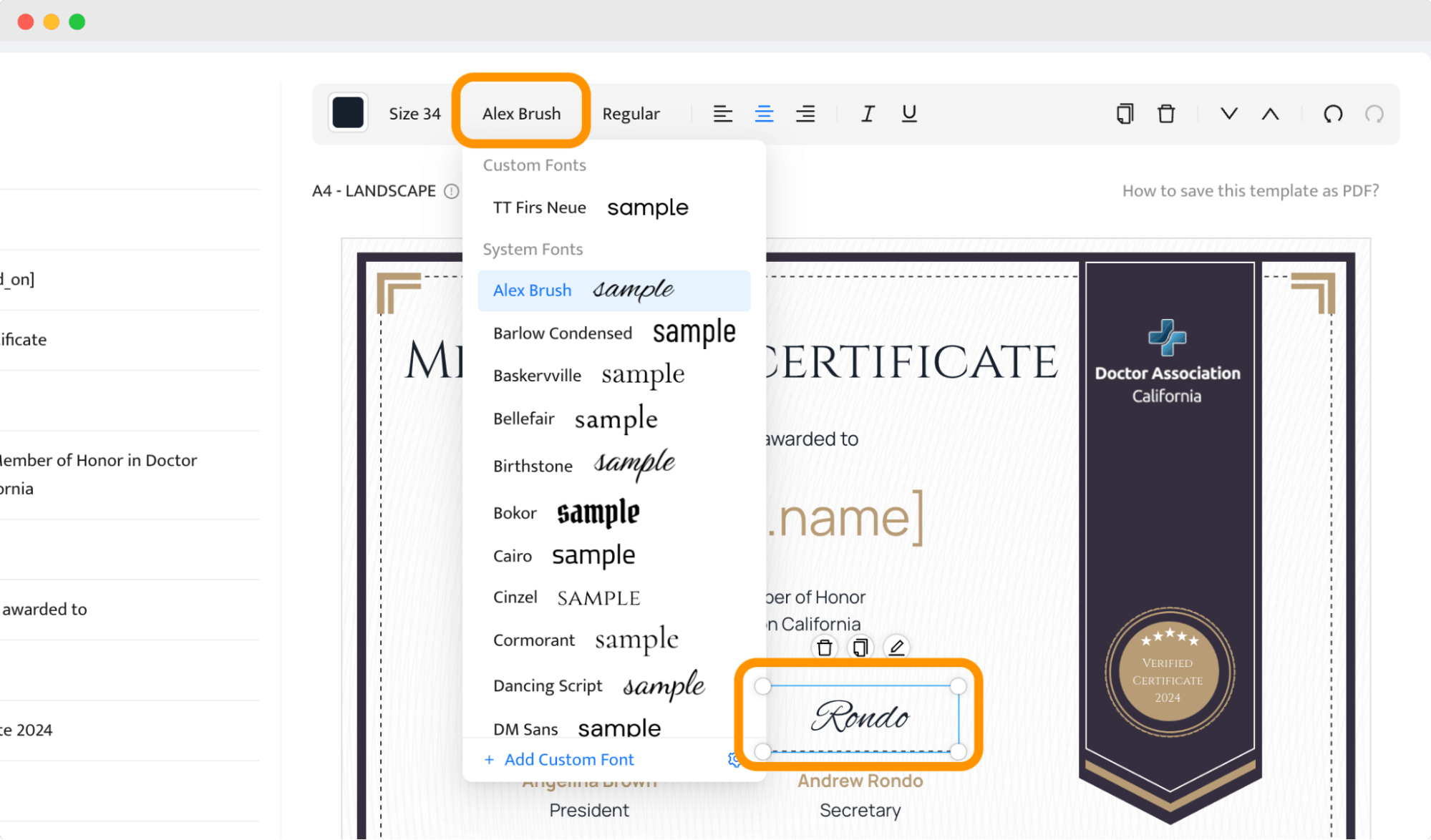 Adjusting the certificate of membership wording by changing fonts and adding signatures. Adjusting the certificate of membership wording by changing fonts and adding signatures.