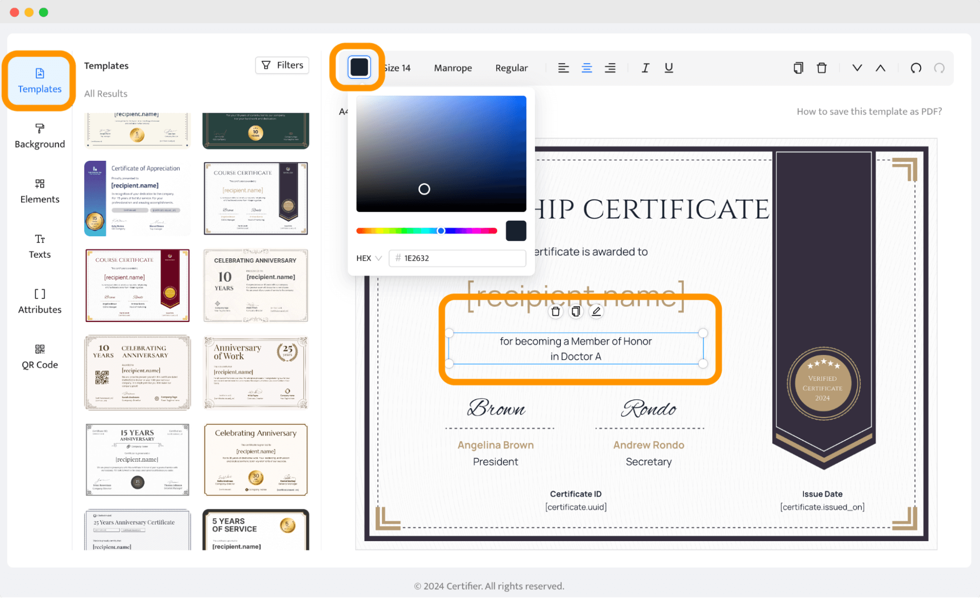 Here's the first step of how to make a certificate of membership using Certifier editor with templates and adjusting example of membership certificate content. Here's the first step of how to make a certificate of membership using Certifier editor with templates and adjusting example of membership certificate content.