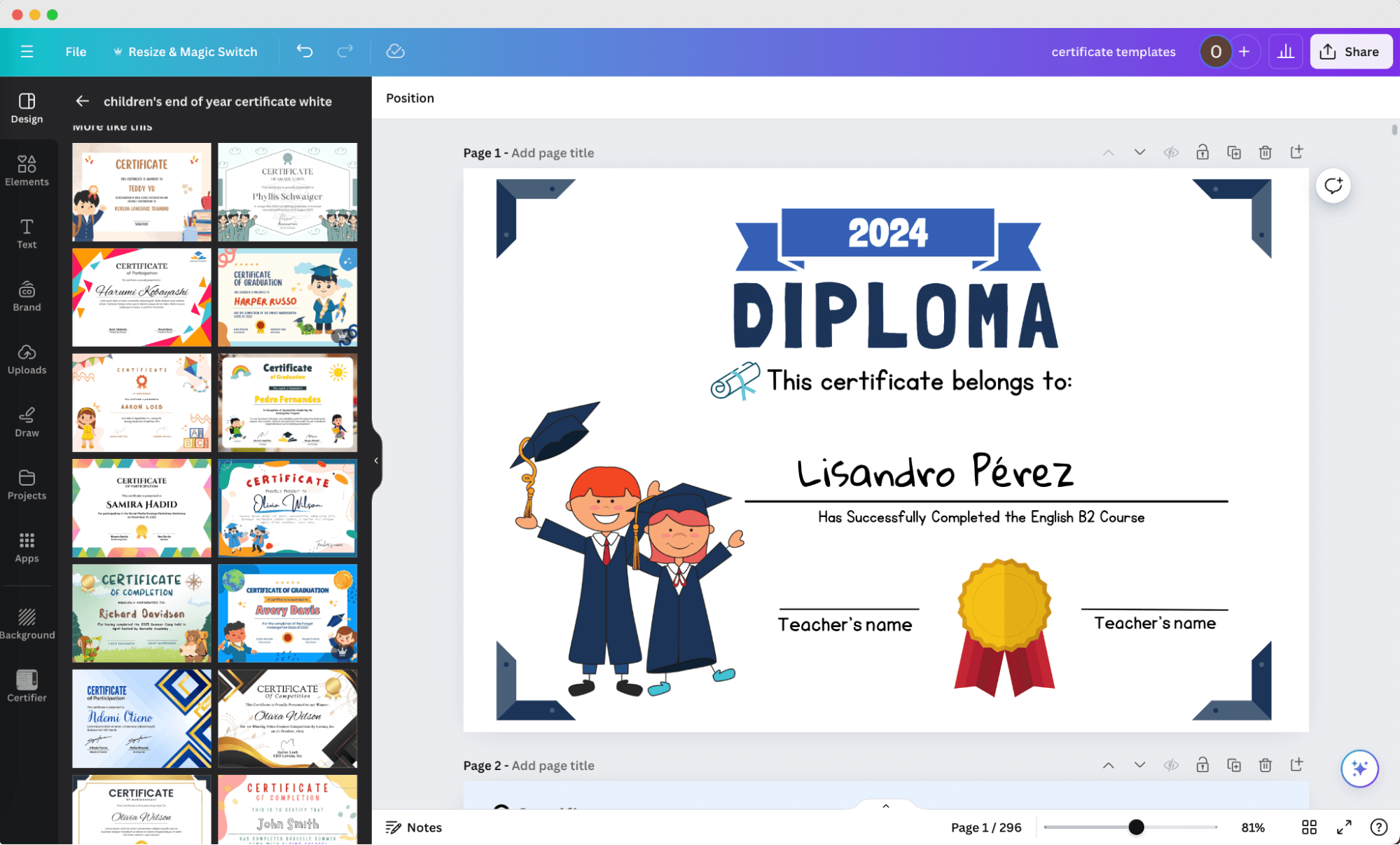 Canva diploma generator free interface with a children's diploma with customization options. Canva diploma generator free interface with a children's diploma with customization options.