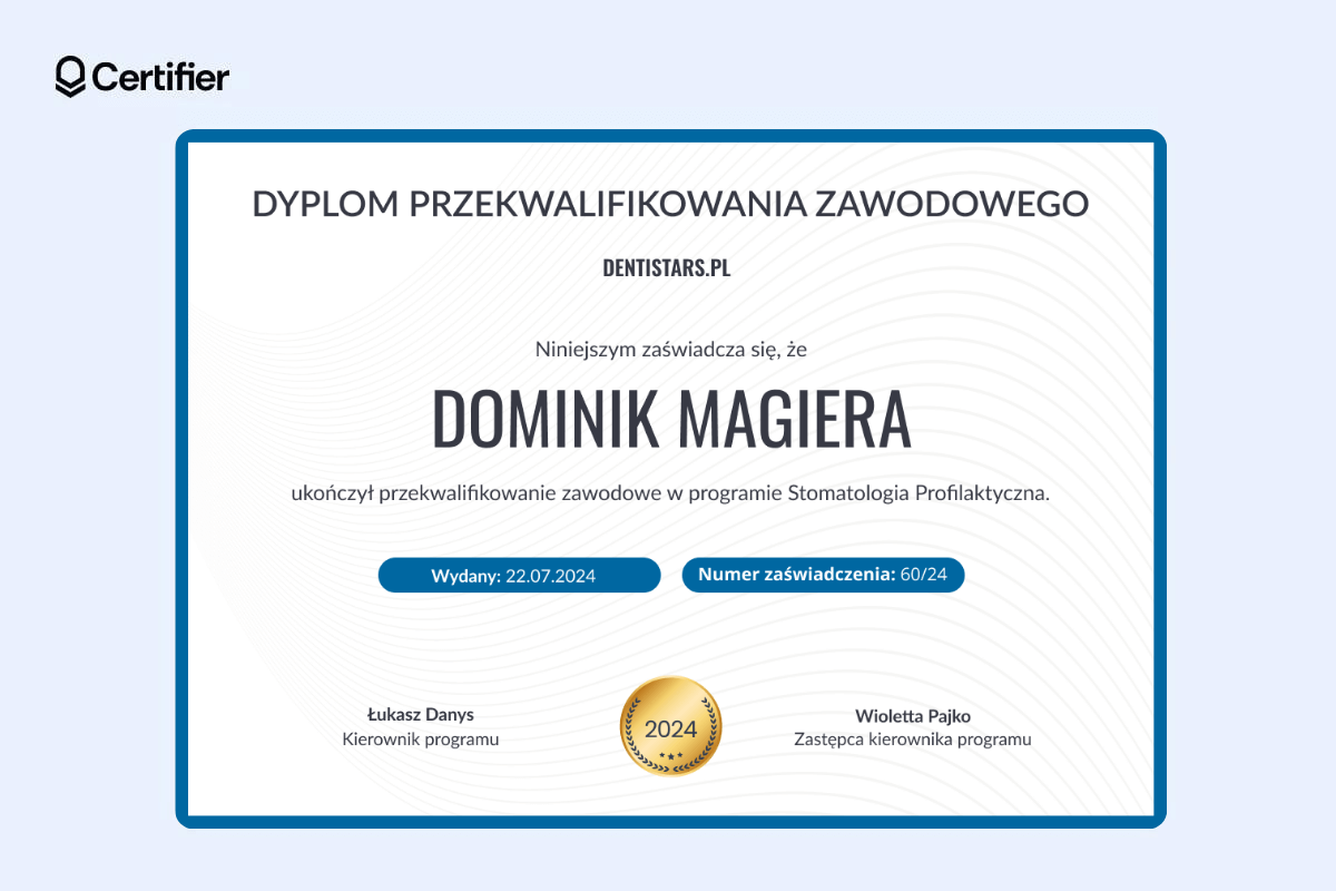 Prosty dyplom przekwalifikowania zawodowego ze złotą odznaką. Prosty dyplom przekwalifikowania zawodowego ze złotą odznaką.