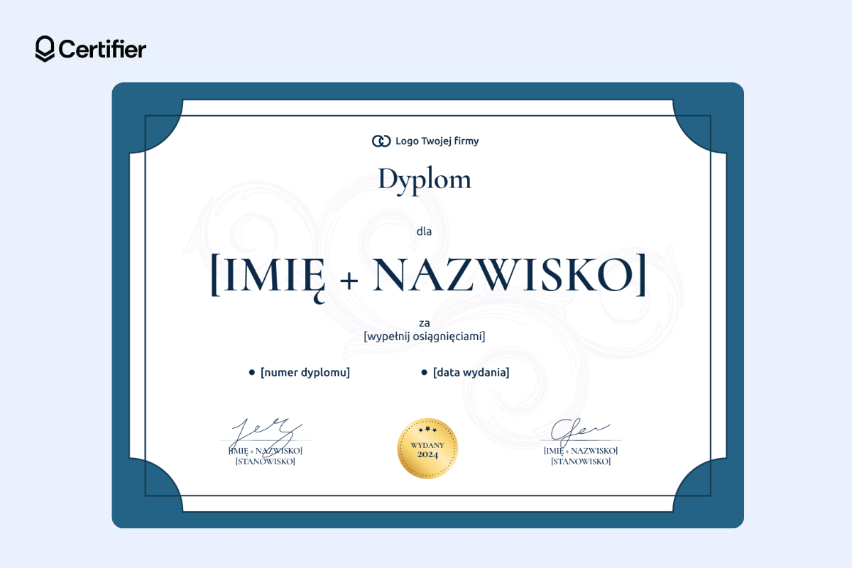 Dyplom z ozdobnym tłem i podpisami. Dyplom z ozdobnym tłem i podpisami.