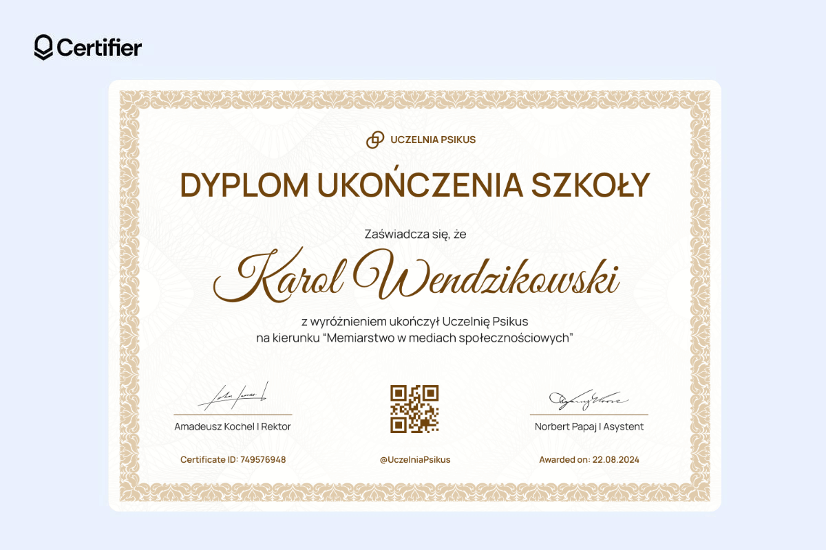 Złoty dyplom ukończenia szkoły z kodem QR. Złoty dyplom ukończenia szkoły z kodem QR.