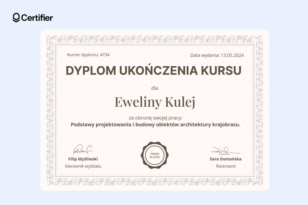 Beżowy szablon dyplomu ukończenia kursu. Beżowy szablon dyplomu ukończenia kursu.