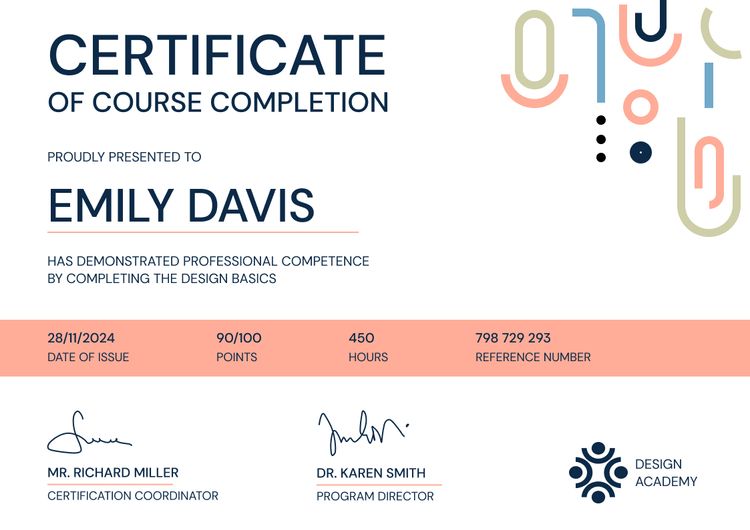 Course Striking and modern course certificate template