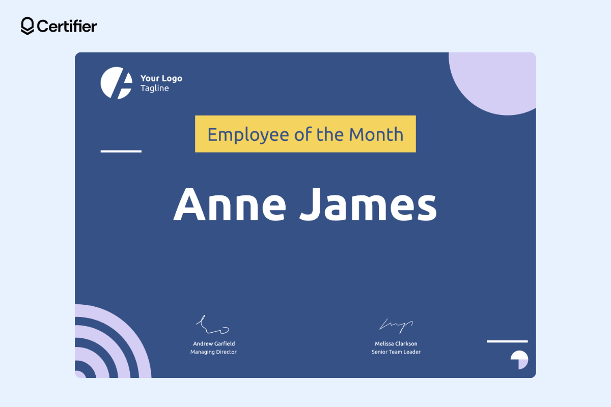 Blue certificate background design blank with minimalist purple circles in the corners. Blue certificate background design blank with minimalist purple circles in the corners.