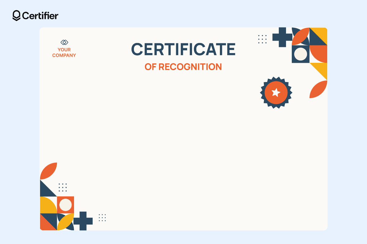 Background for certificate of appreciation with geometric orange shapes in the corners. Background for certificate of appreciation with geometric orange shapes in the corners.