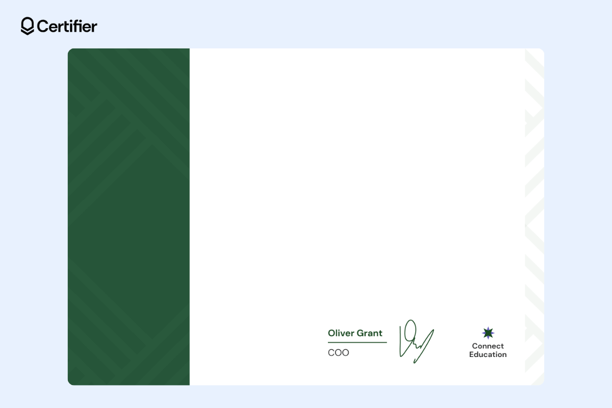 Blank certificate background design editable with green abstract lines on the left and geometric patterns on the right. Blank certificate background design editable with green abstract lines on the left and geometric patterns on the right.