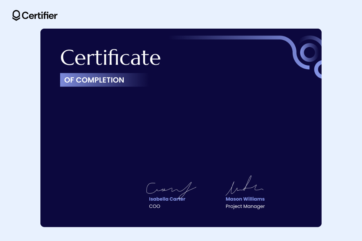 Certificate of appearance template word with a dark blue background and abstract light blue lines in the top right corner. Certificate of appearance template word with a dark blue background and abstract light blue lines in the top right corner.