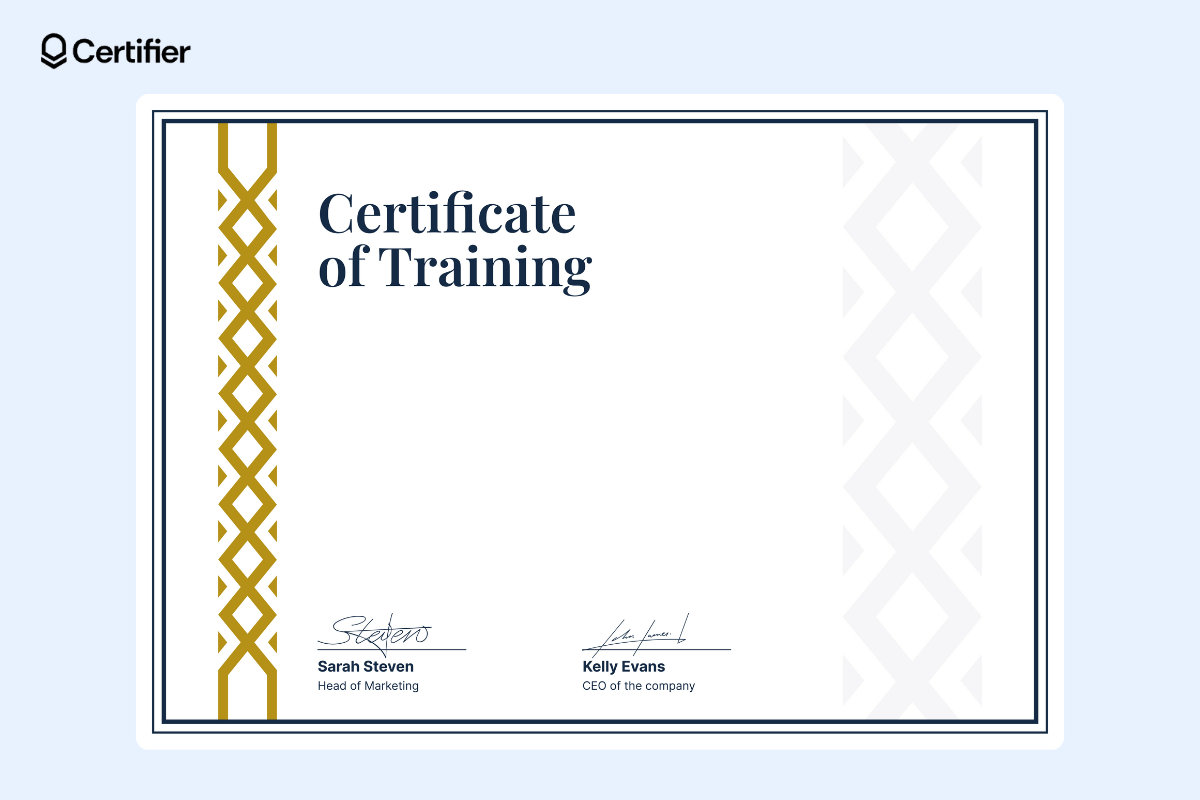 Blank certificate background design editable with a gold and white geometric border. Blank certificate background design editable with a gold and white geometric border.