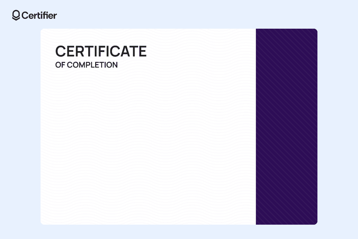 Background for certificate of recognition with a wavy white pattern and a dark purple vertical stripe on the right. Background for certificate of recognition with a wavy white pattern and a dark purple vertical stripe on the right.