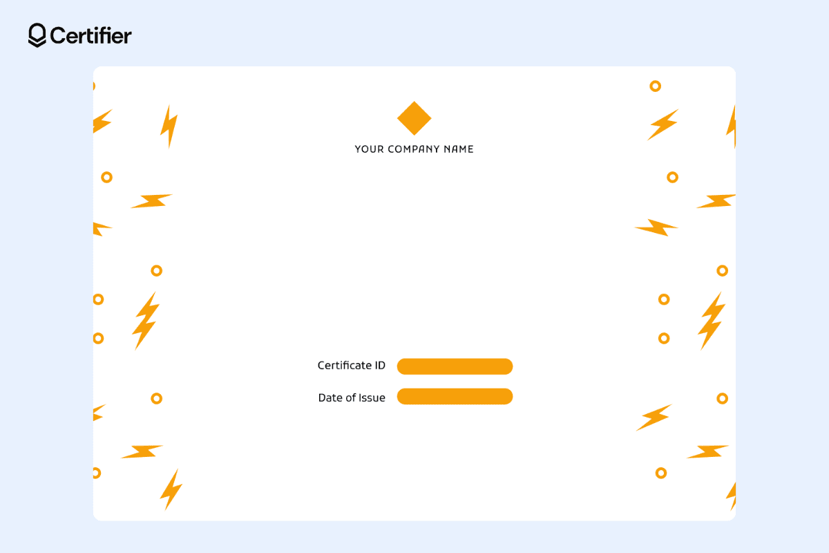 Certificate background design with blank white space bordered by orange lightning bolt graphics. Certificate background design with blank white space bordered by orange lightning bolt graphics.