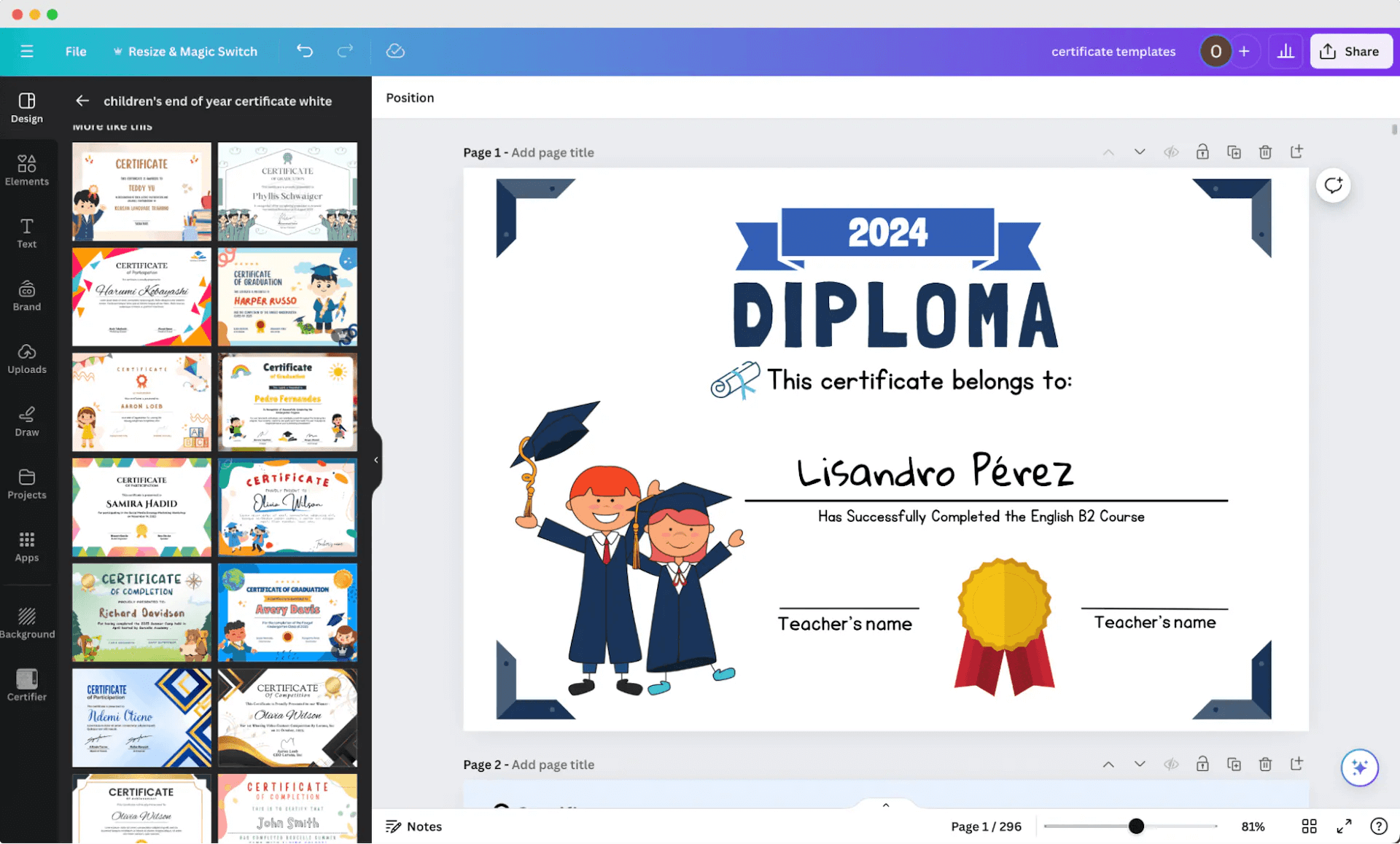 Canva jako generator dyplomów z wieloma opcjami kustomizacji. Canva jako generator dyplomów z wieloma opcjami kustomizacji.