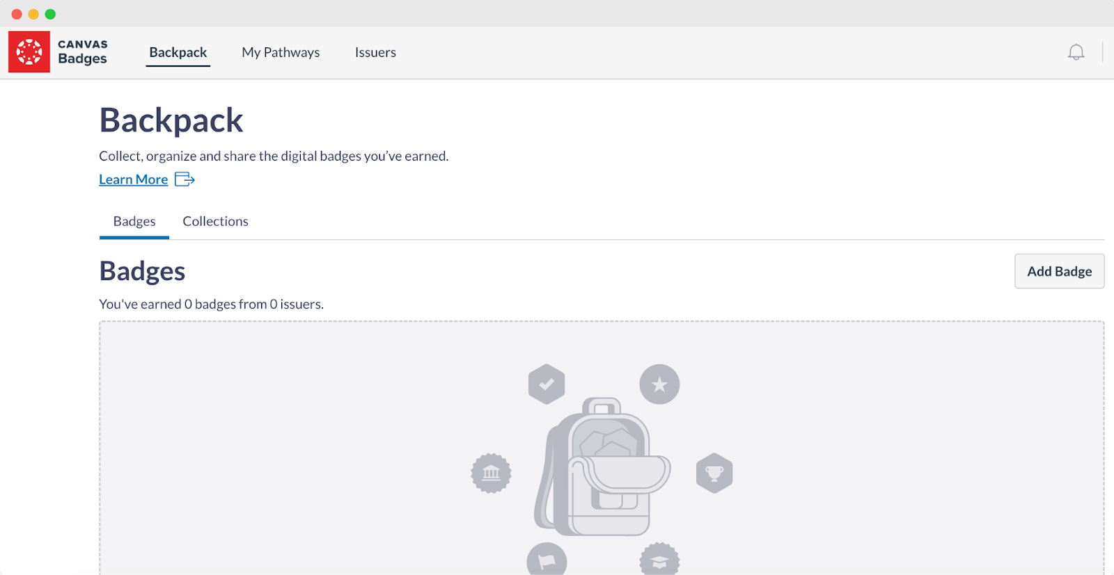 Badgr Canvas Badges interface showcasing a user’s badge collection, with options to organize and share digital badges, a feature of credentialing management software. Badgr Canvas Badges interface showcasing a user’s badge collection, with options to organize and share digital badges, a feature of credentialing management software.