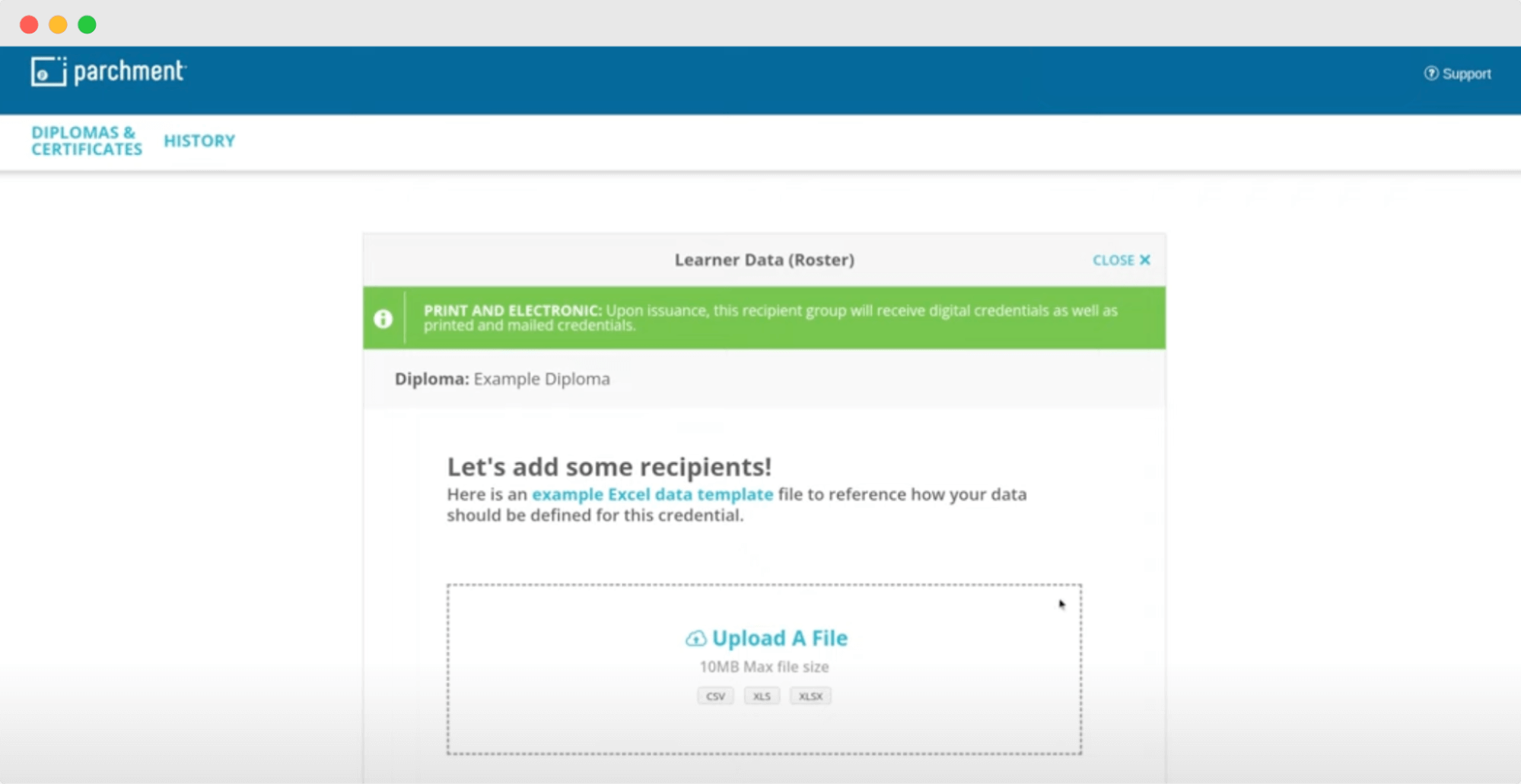 Parchment interface for adding recipients to a digital diploma. Parchment interface for adding recipients to a digital diploma.