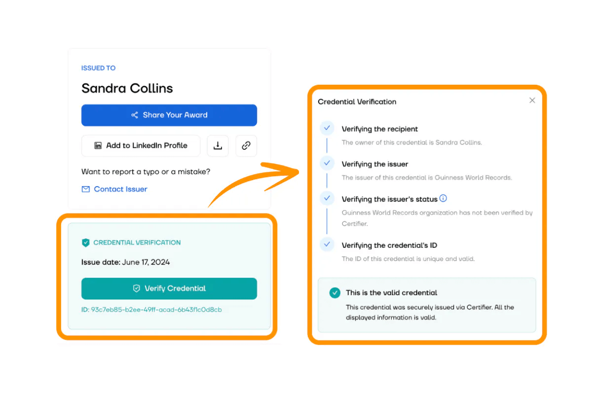 The process of how to make a course certificate online: the verification stage.