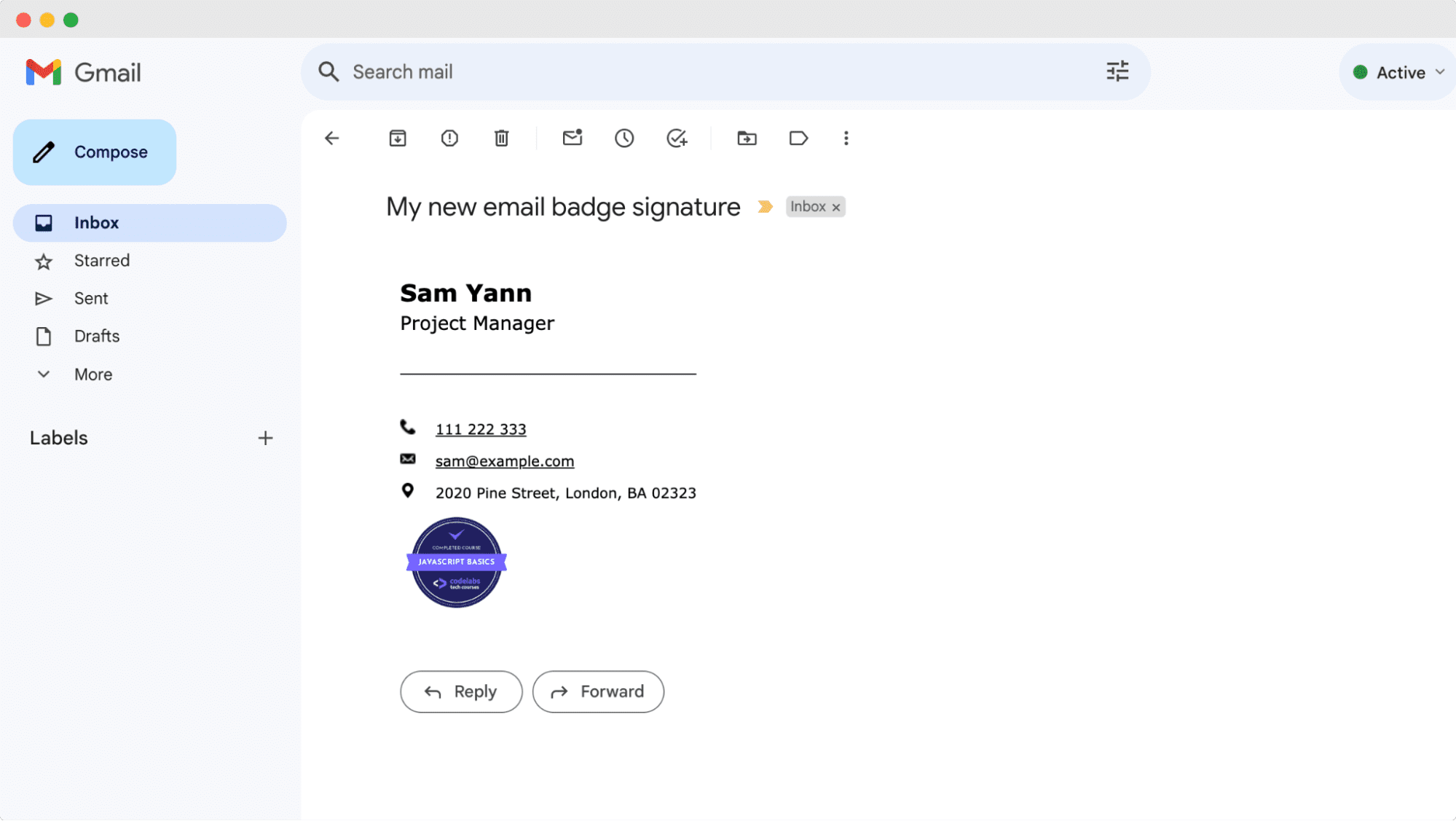 The final effect of how to add badge to email signature in Gmail. The final effect of how to add badge to email signature in Gmail.