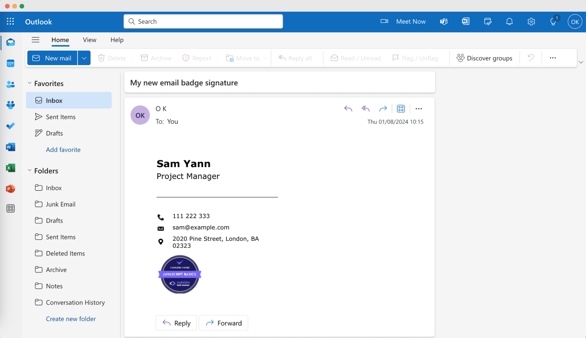 The final effect on how to add badge to email signature in Outlook. The final effect on how to add badge to email signature in Outlook.