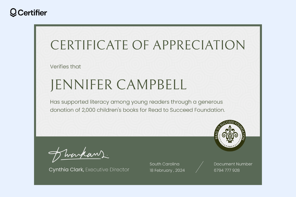 A donation certificate template with a green border and subtle pattern, featuring elegant fonts and ample space for customization, ideal as an editable donation certificate template. A donation certificate template with a green border and subtle pattern, featuring elegant fonts and ample space for customization, ideal as an editable donation certificate template.