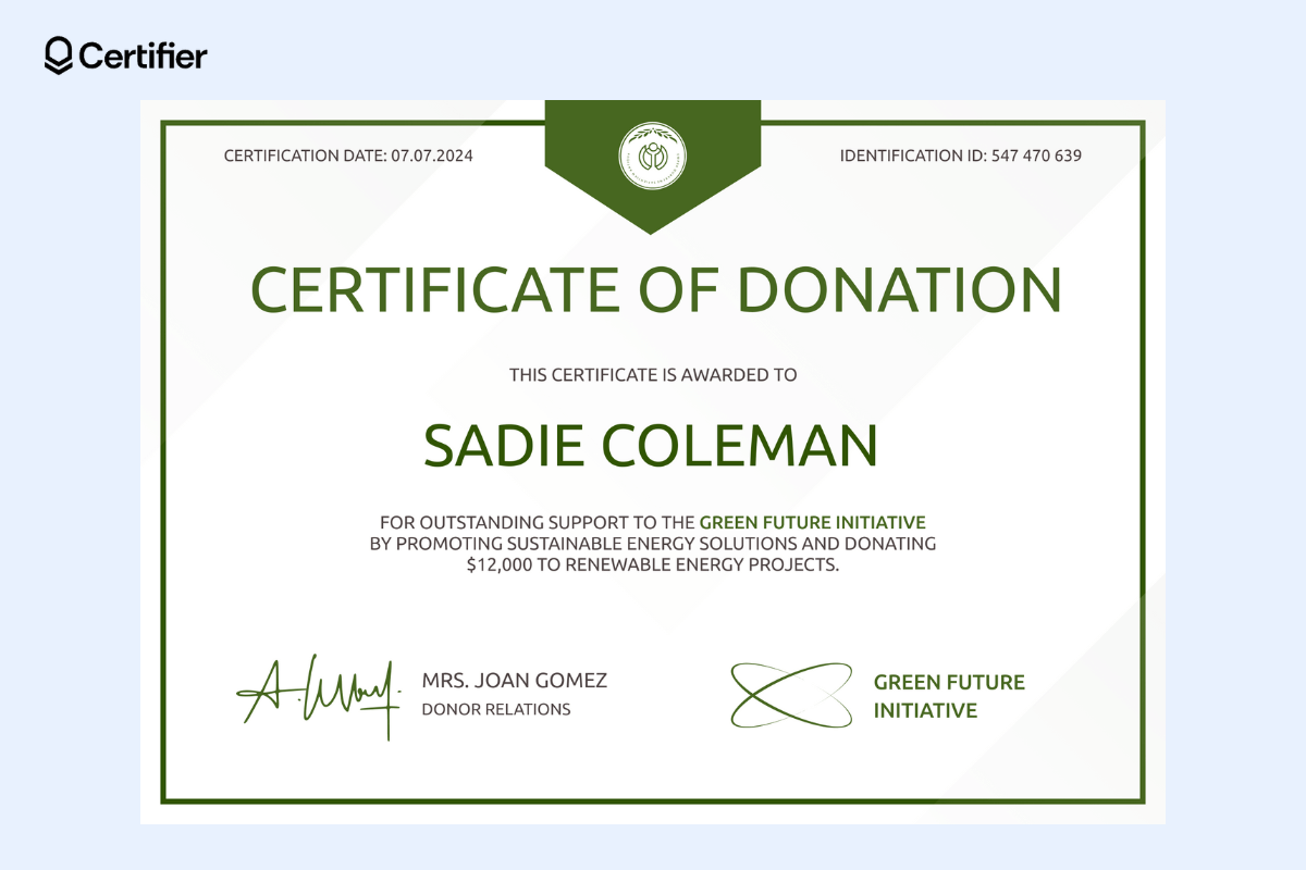 A green and white donation certificate template word with a sleek design, downloadable for free, suitable for creating luxury certificates or commemorative certificates. A green and white donation certificate template word with a sleek design, downloadable for free, suitable for creating luxury certificates or commemorative certificates.