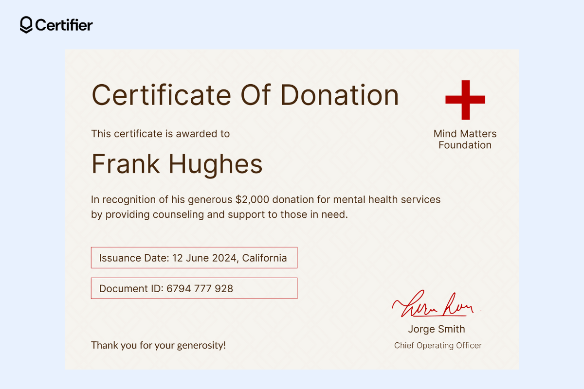 A thank you for your donation certificate template with a beige background and subtle patterned design, featuring a bold red cross and clear text layout, ideal as an editable donation certificate template. A thank you for your donation certificate template with a beige background and subtle patterned design, featuring a bold red cross and clear text layout, ideal as an editable donation certificate template.