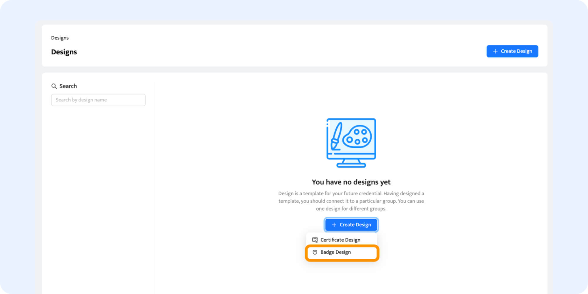 Creating a new badge design in Certifier. Creating a new badge design in Certifier.