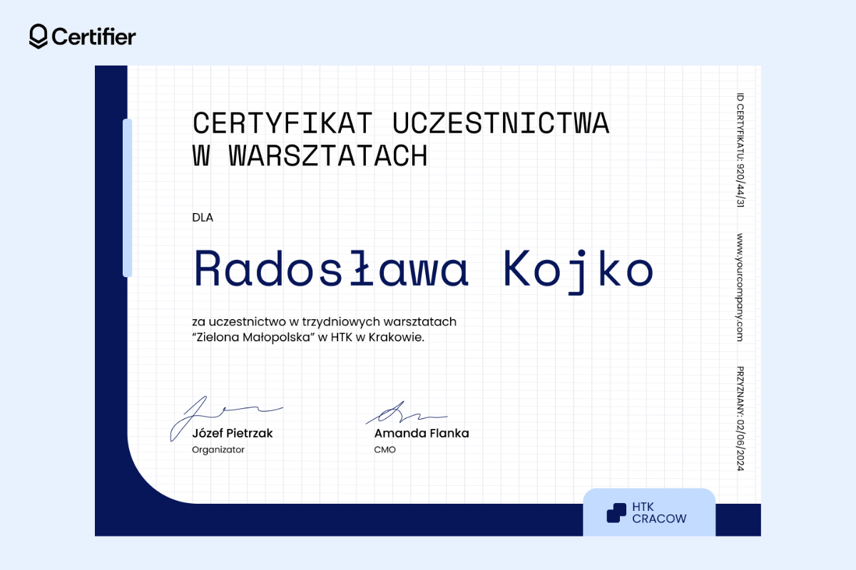 Prosty certyfikat uczestnictwa w warsztatach. Prosty certyfikat uczestnictwa w warsztatach.