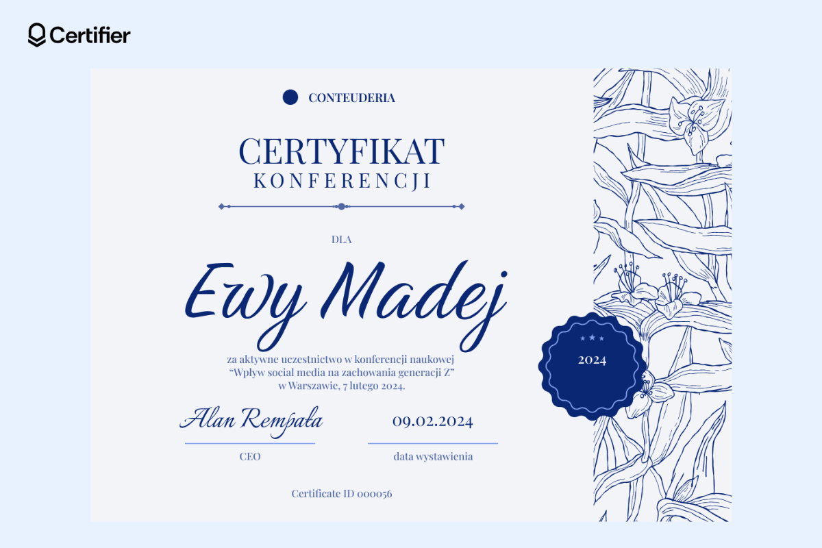 Certyfikat konferencji dla uczestnika. Certyfikat konferencji dla uczestnika.