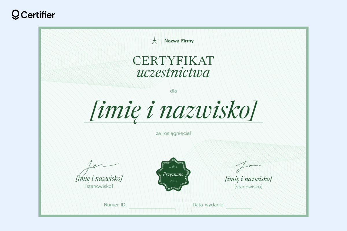 Pusty szablon certyfikatu uczestnictwa. Pusty szablon certyfikatu uczestnictwa.