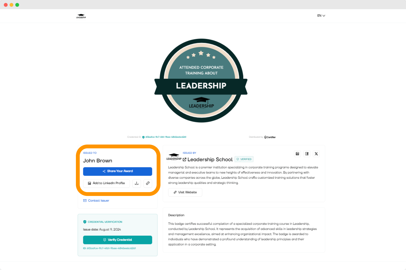A digital wallet from Certifier showcasing a corporate training session badge. A digital wallet from Certifier showcasing a corporate training session badge.
