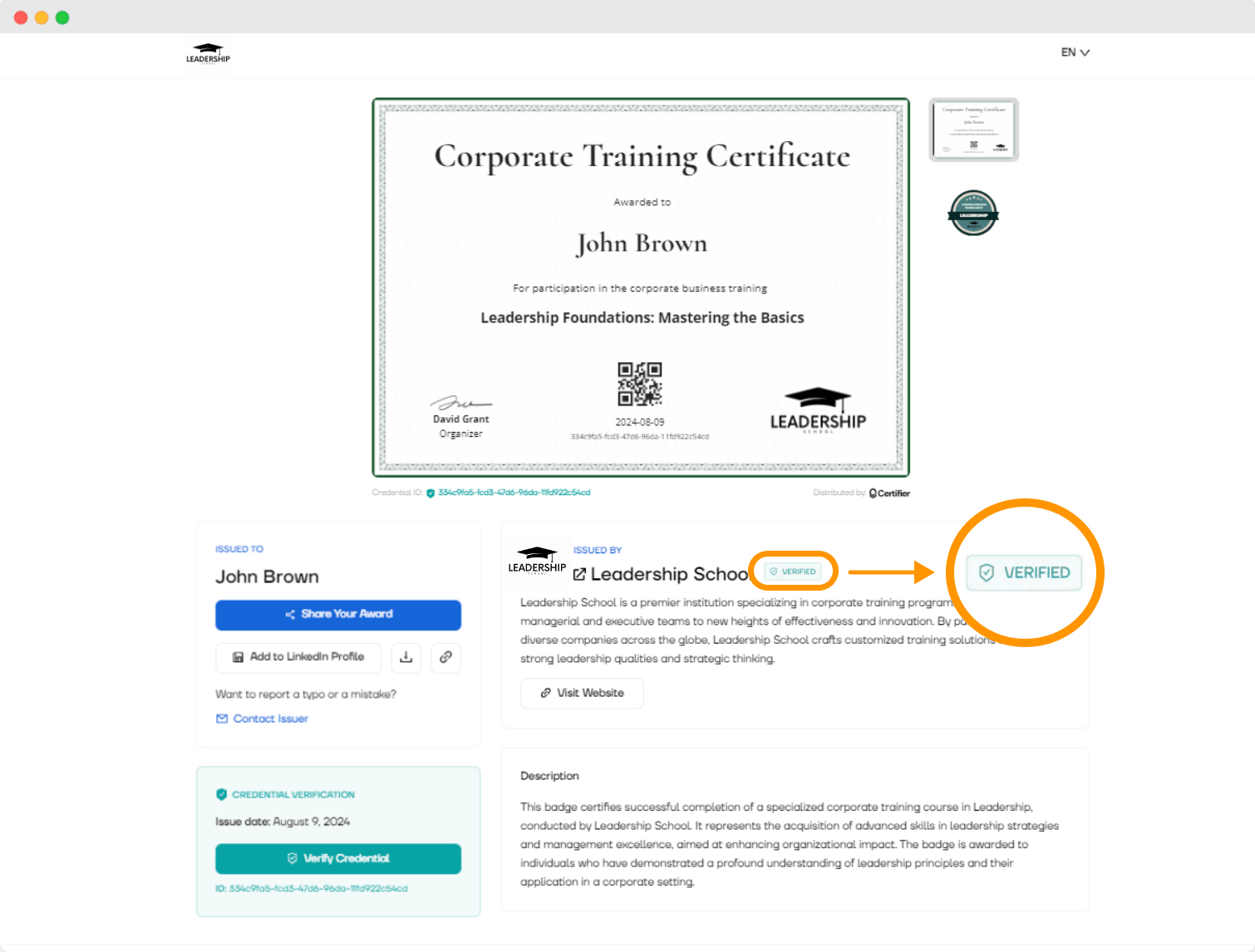 Verified issuer status as a corporate training provider. Verified issuer status as a corporate training provider.