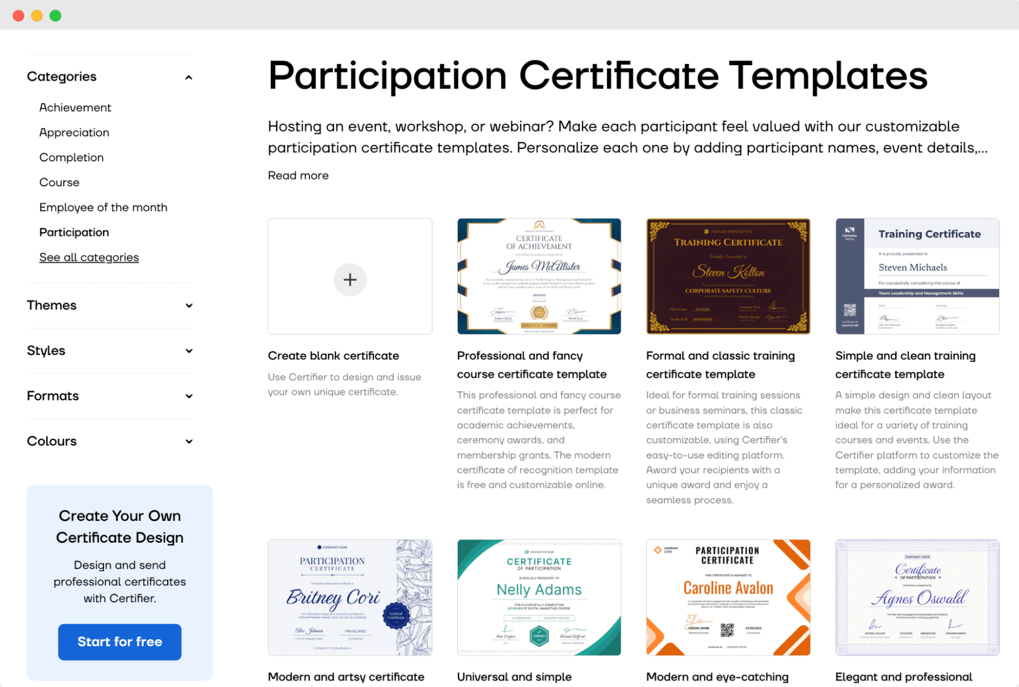 Free certificate templates library to easily make certificate of participation. Free certificate templates library to easily make certificate of participation.
