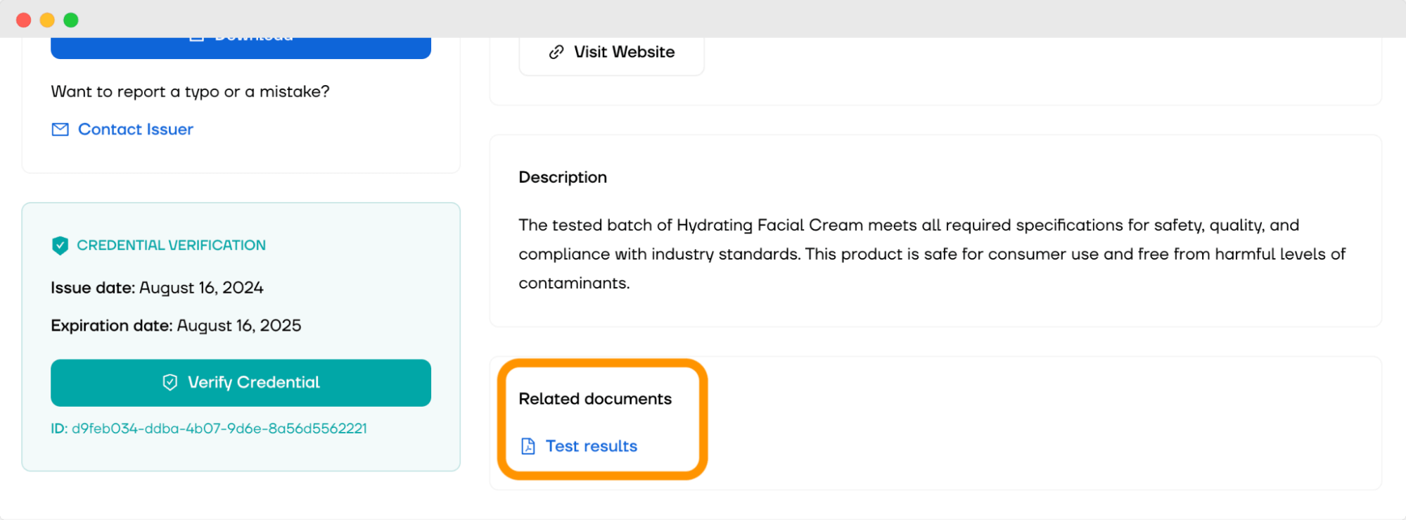 Verification section for a Certificate of Analysis showing the issue and expiration dates, crucial for product's specifications. Verification section for a Certificate of Analysis showing the issue and expiration dates, crucial for product's specifications.