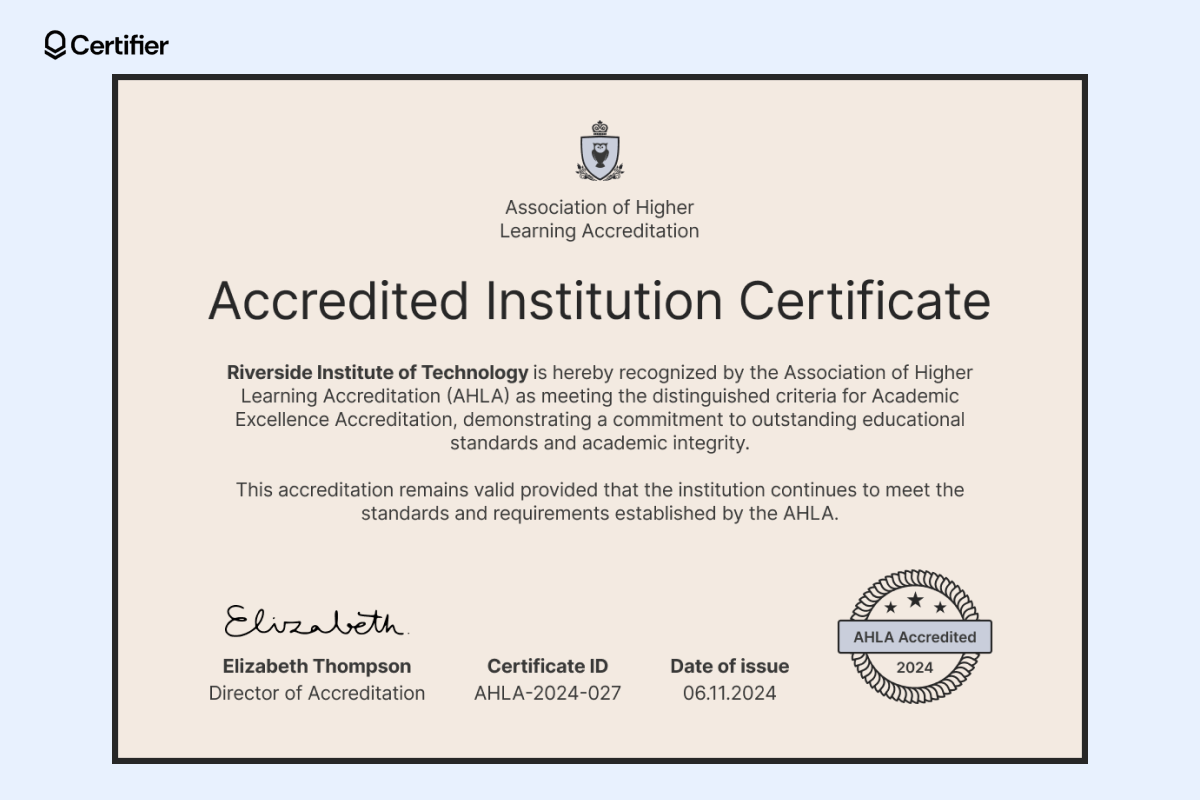 CPD accreditation certificate issued by a higher learning accreditation association, recognizing an institution for meeting criteria for academic excellence, including a certificate ID, issue date, and an official seal. CPD accreditation certificate issued by a higher learning accreditation association, recognizing an institution for meeting criteria for academic excellence, including a certificate ID, issue date, and an official seal.