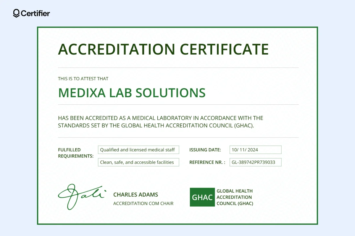 Professional accreditation certificate template awarded to a medical laboratory, confirming compliance with standards set by a global health accreditation council, featuring such elements as qualified medical staff and clean, safe facilities. Professional accreditation certificate template awarded to a medical laboratory, confirming compliance with standards set by a global health accreditation council, featuring such elements as qualified medical staff and clean, safe facilities.