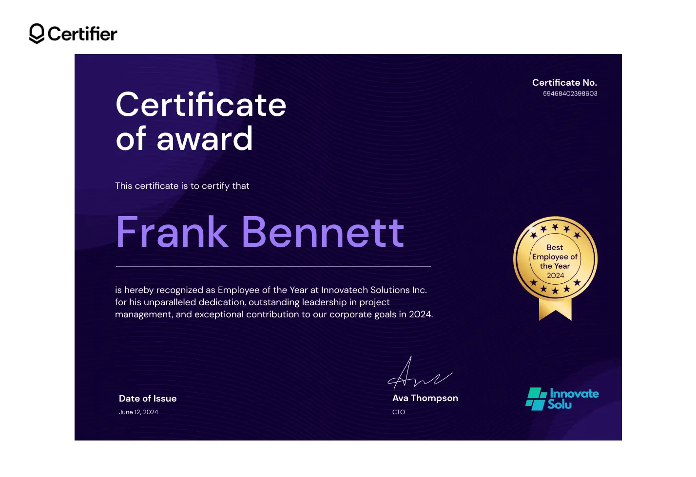 A sleek and modern best employee award certificate, highlighting an award certificate design suitable for corporate recognition. A sleek and modern best employee award certificate, highlighting an award certificate design suitable for corporate recognition.