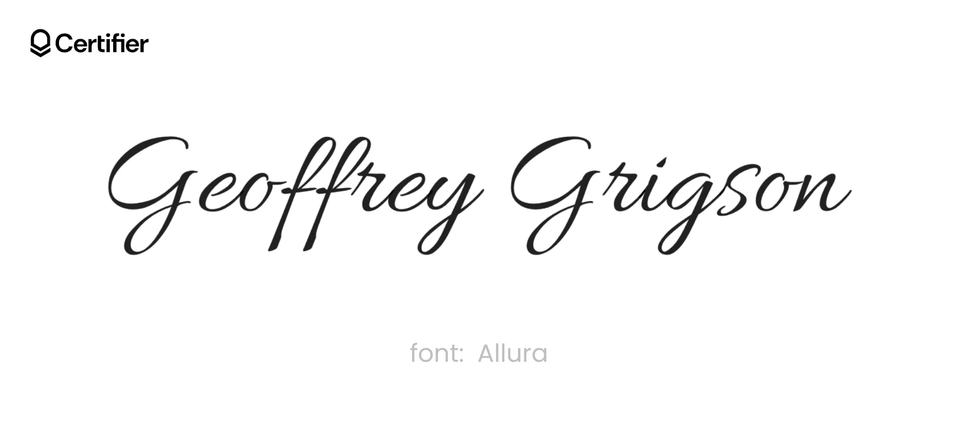 The Allura font presented on a white background with the Certifier logo on top The Allura font presented on a white background with the Certifier logo on top