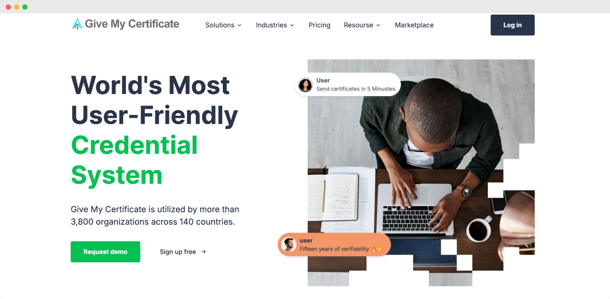 Give My Certificate's website featuring a person working on a laptop Give My Certificate's website featuring a person working on a laptop