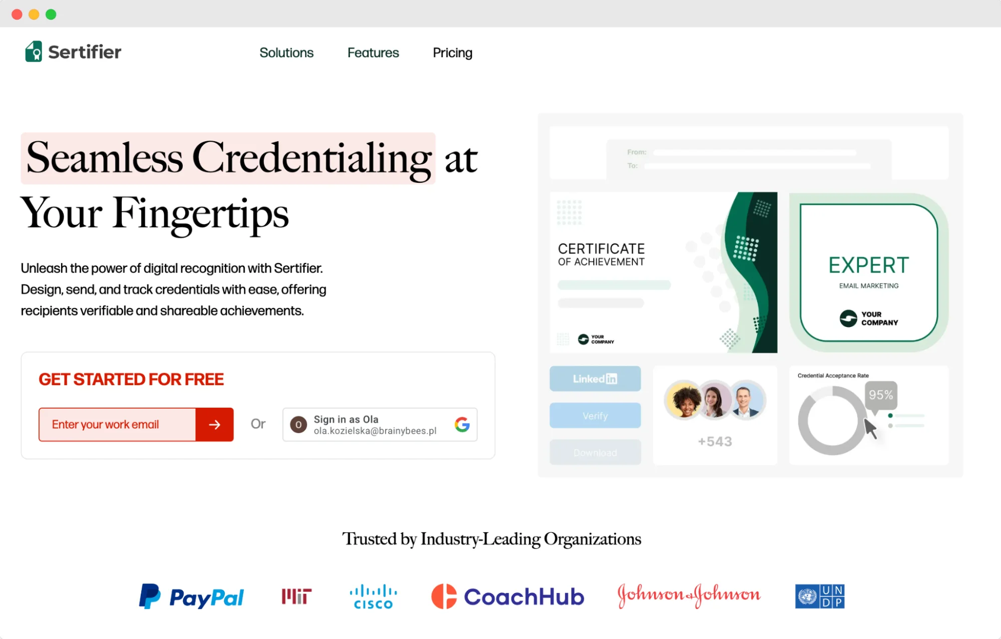 The Sertifier platform's homepage The Sertifier platform's homepage