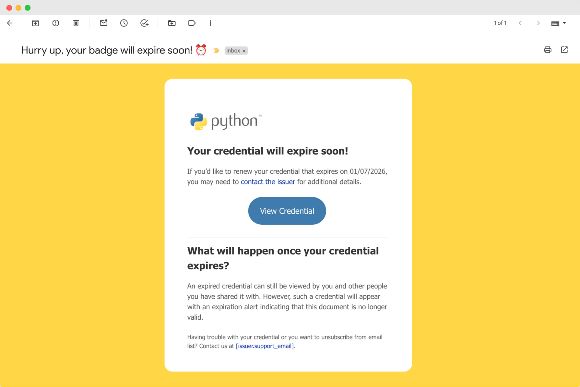 An email notification with the subject An email notification with the subject