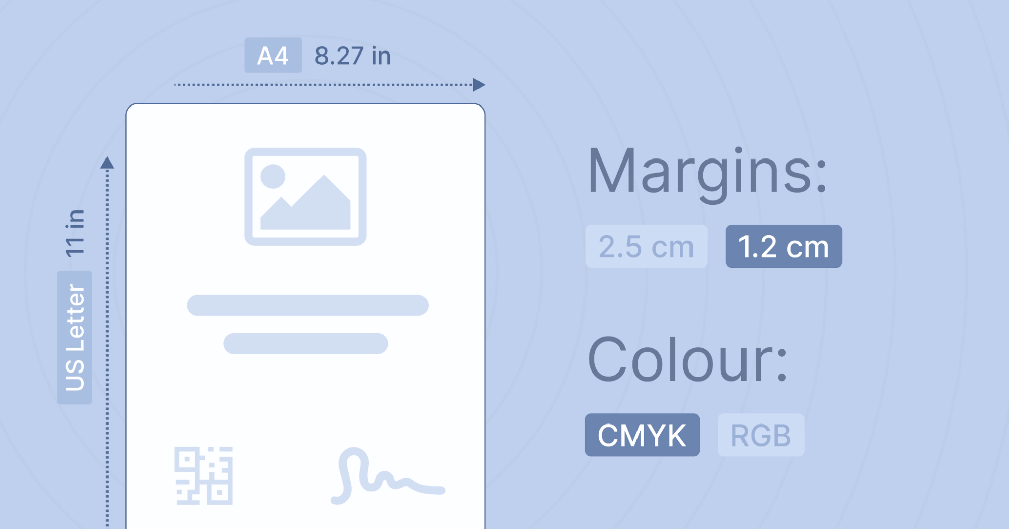 A comparison of A4 and US Letter sizes, including margin settings, shows common certificate size in inches. A comparison of A4 and US Letter sizes, including margin settings, shows common certificate size in inches.
