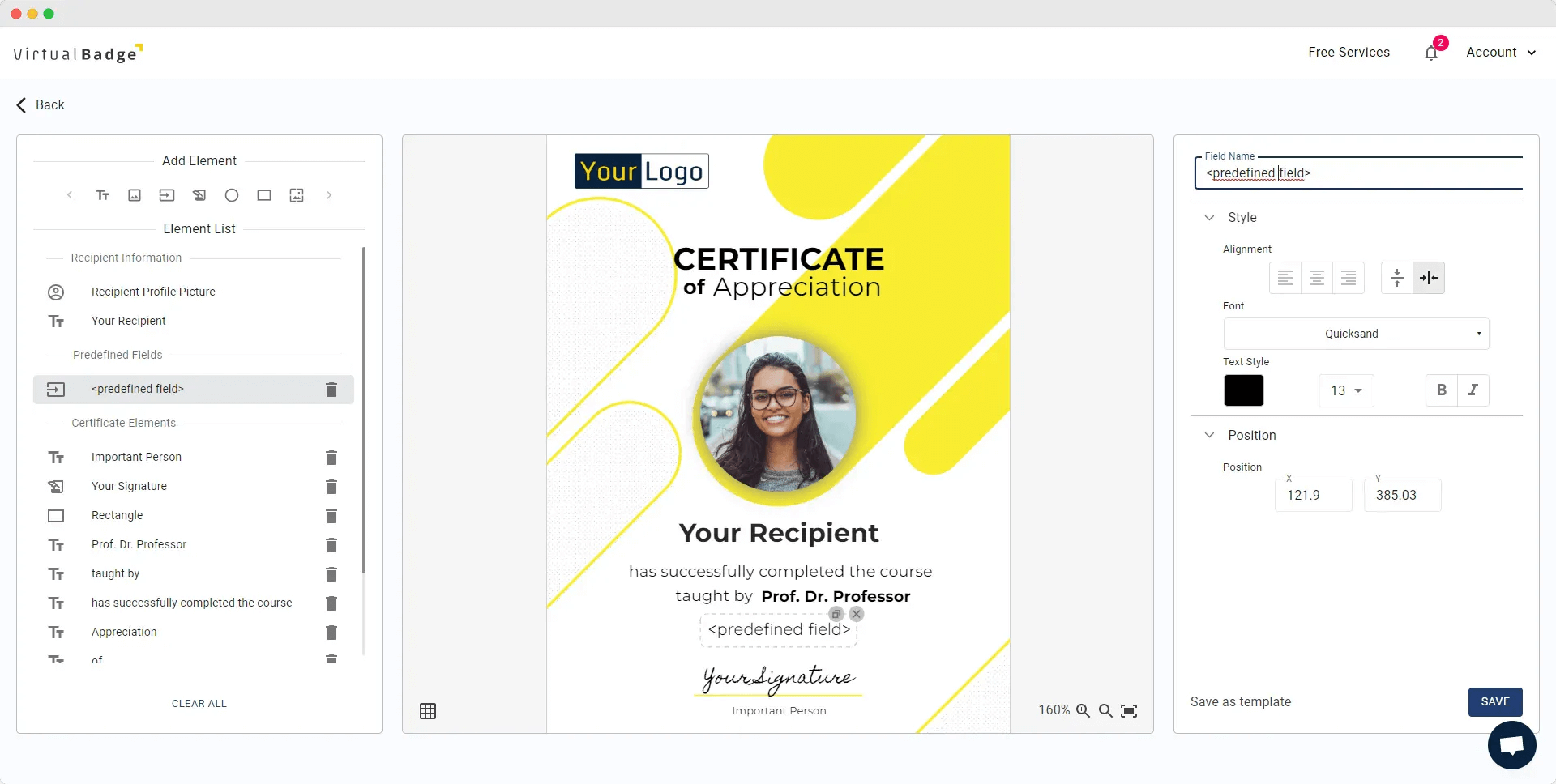 VirtualBadge features customizable digital certificates and badges, positioning itself as an Accredible alternative with basic features and advanced integrations. VirtualBadge features customizable digital certificates and badges, positioning itself as an Accredible alternative with basic features and advanced integrations.