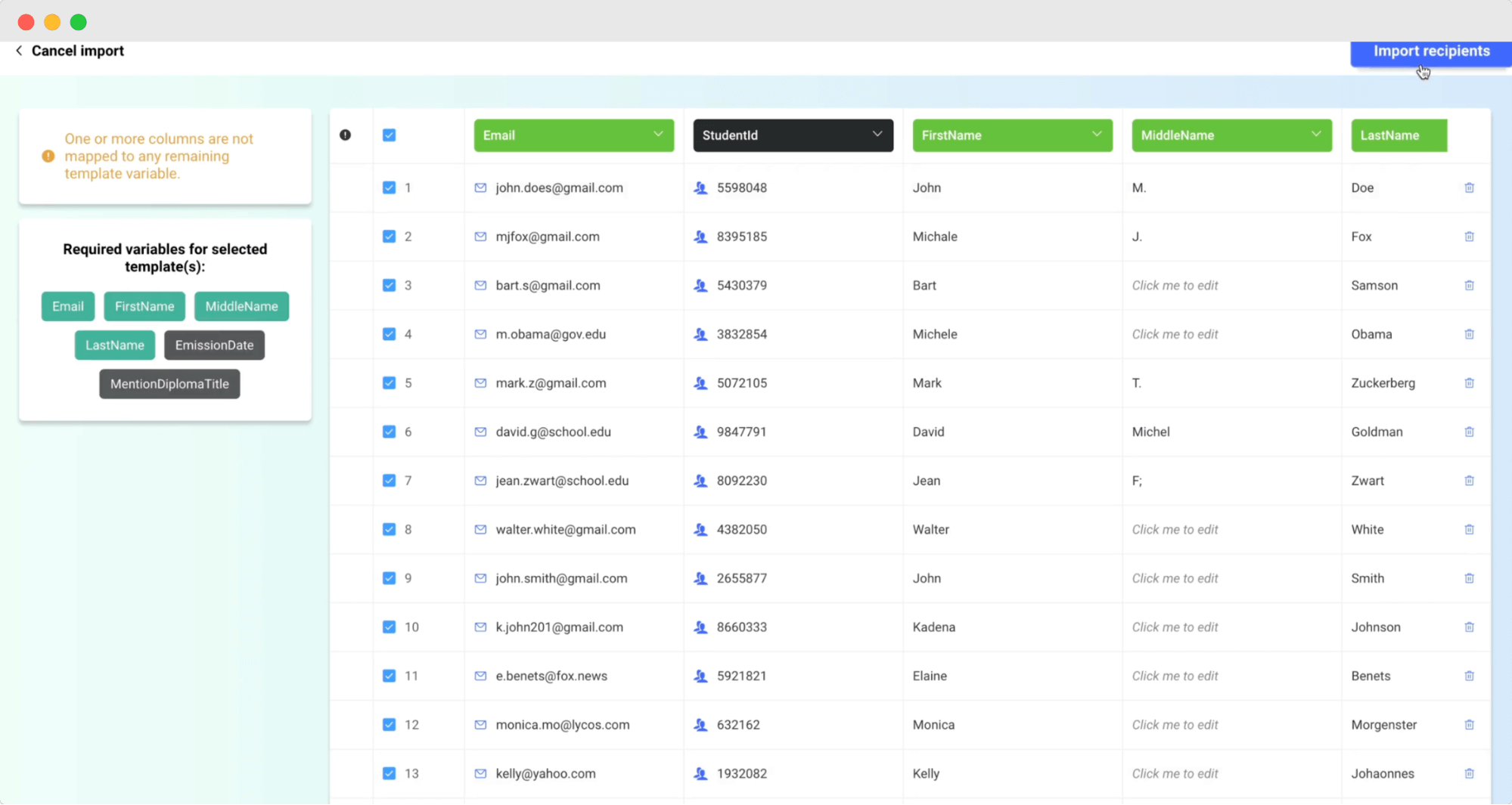 Smart Certificate's import recipient tool allows users to manage credentials efficiently, highlighting its potential as an Accredible alternative for issuing certificates. Smart Certificate's import recipient tool allows users to manage credentials efficiently, highlighting its potential as an Accredible alternative for issuing certificates.